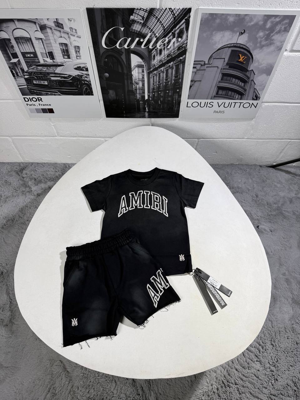 Amiri Kids Luxury Varsity Logo T-Shirt & Shorts Set AAA Quality Reps UK