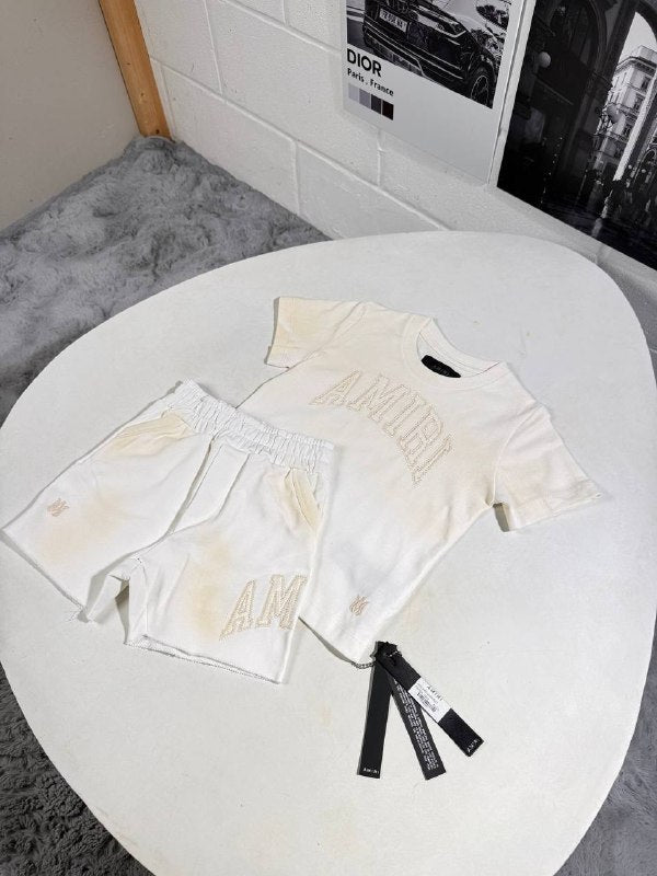 AMIRI Kids Luxury Varsity Logo Kids T-Shirt and Shorts Set AAA Quality Reps UK