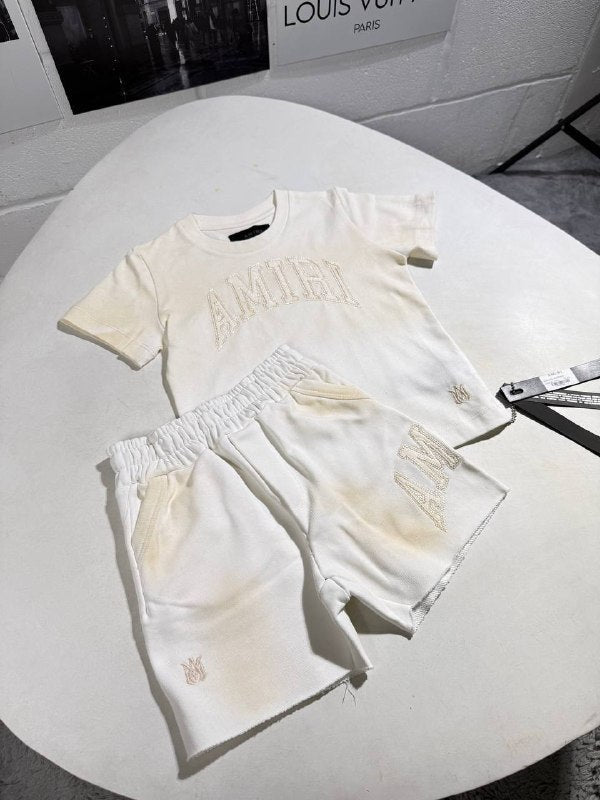 AMIRI Kids Luxury Varsity Logo Kids T-Shirt and Shorts Set AAA Quality Reps UK