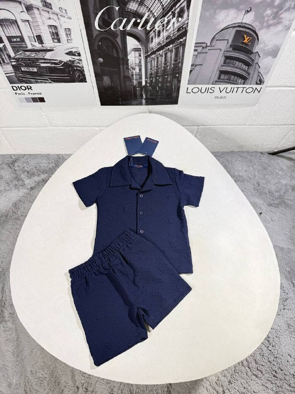 Louis Vuitton Luxury Kids Monogram Button-Down Shirt and Shorts Set AAA Quality Reps UK