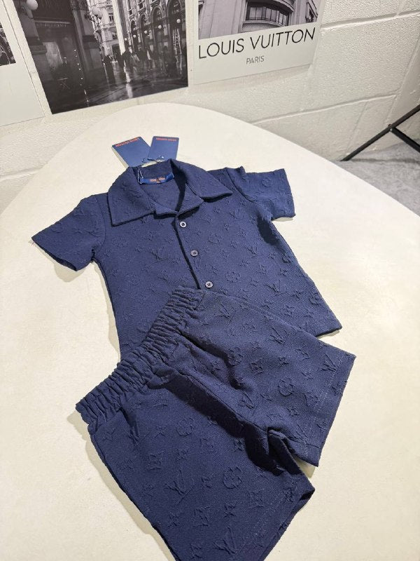 Louis Vuitton Luxury Kids Monogram Button-Down Shirt and Shorts Set AAA Quality Reps UK