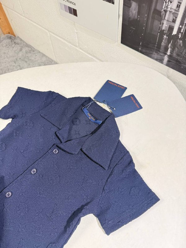 Louis Vuitton Luxury Kids Monogram Button-Down Shirt and Shorts Set AAA Quality Reps UK