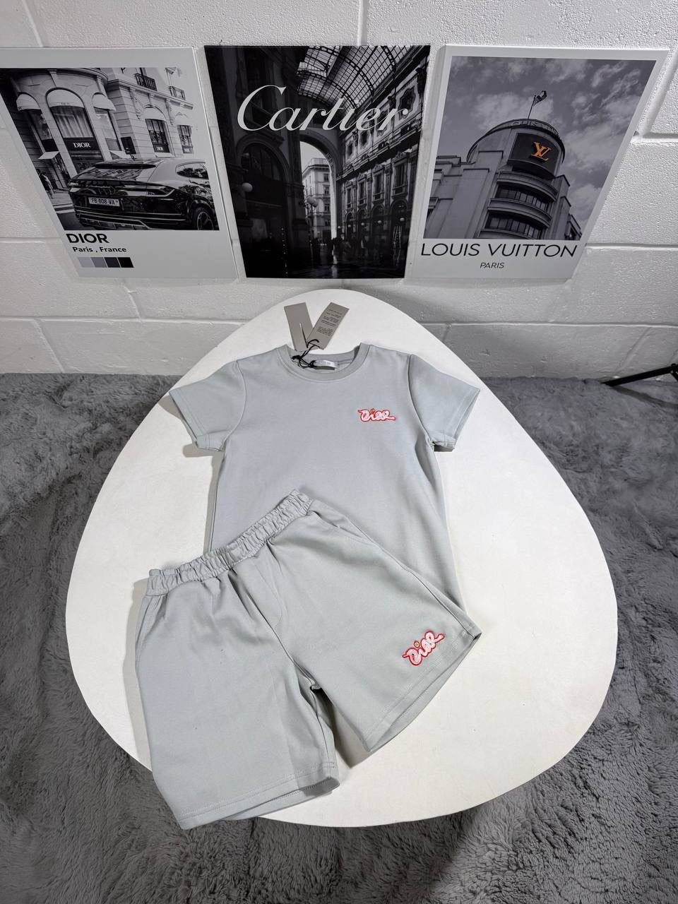 Dior Kids Premium Embroidered Logo T-Shirt and Shorts Casual Set AAA Quality Reps UK