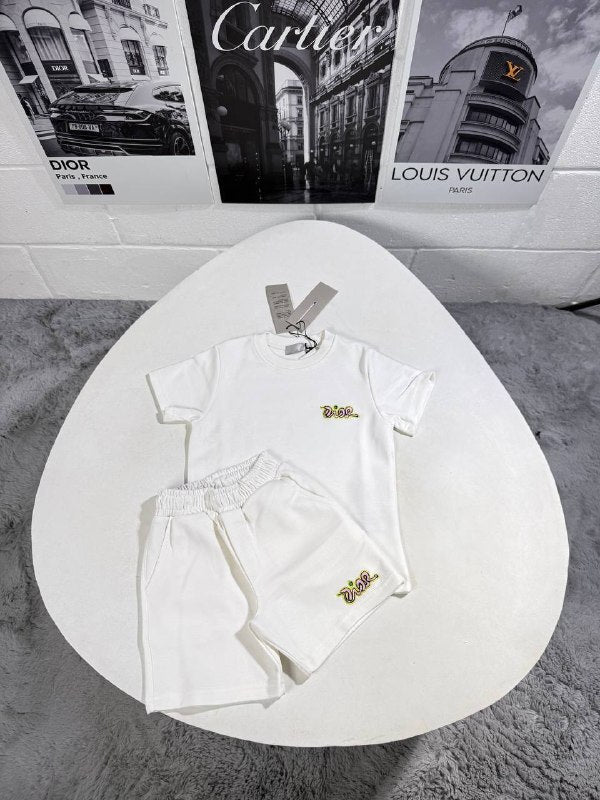 Dior Kids Premium Embroidered Logo T-Shirt and Shorts Casual Set AAA Quality Reps UK