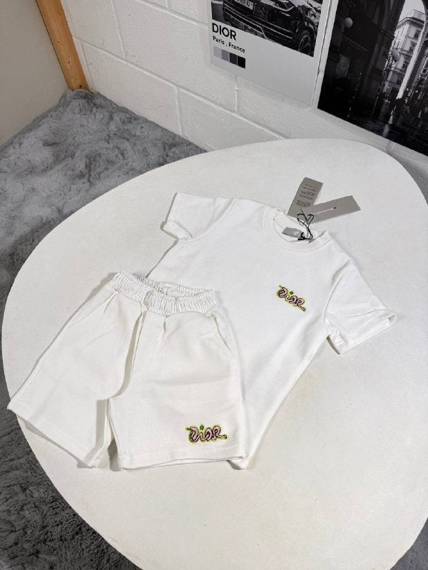 Dior Kids Premium Embroidered Logo T-Shirt and Shorts Casual Set AAA Quality Reps UK
