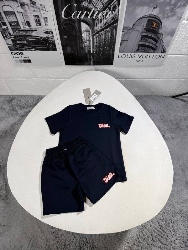 Dior Kids Premium Embroidered Logo T-Shirt and Shorts Casual Set AAA Quality Reps UK
