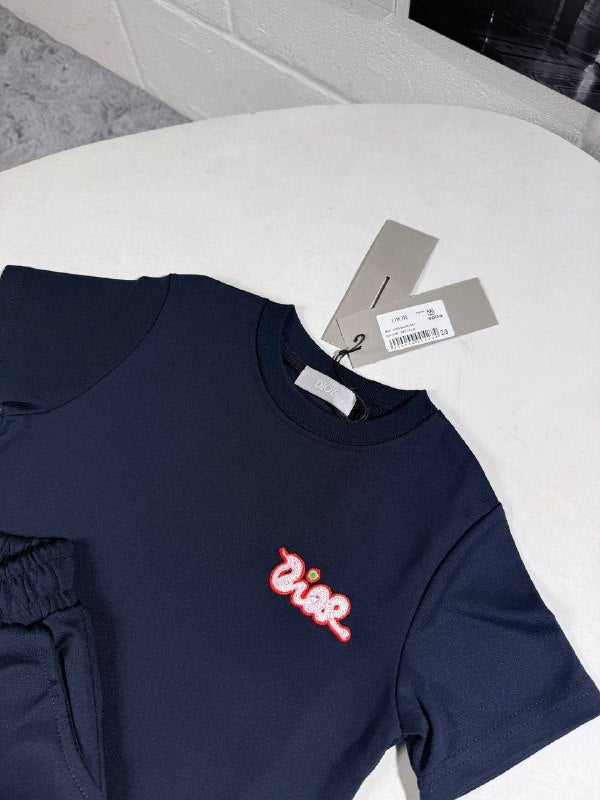 Dior Kids Premium Embroidered Logo T-Shirt and Shorts Casual Set AAA Quality Reps UK