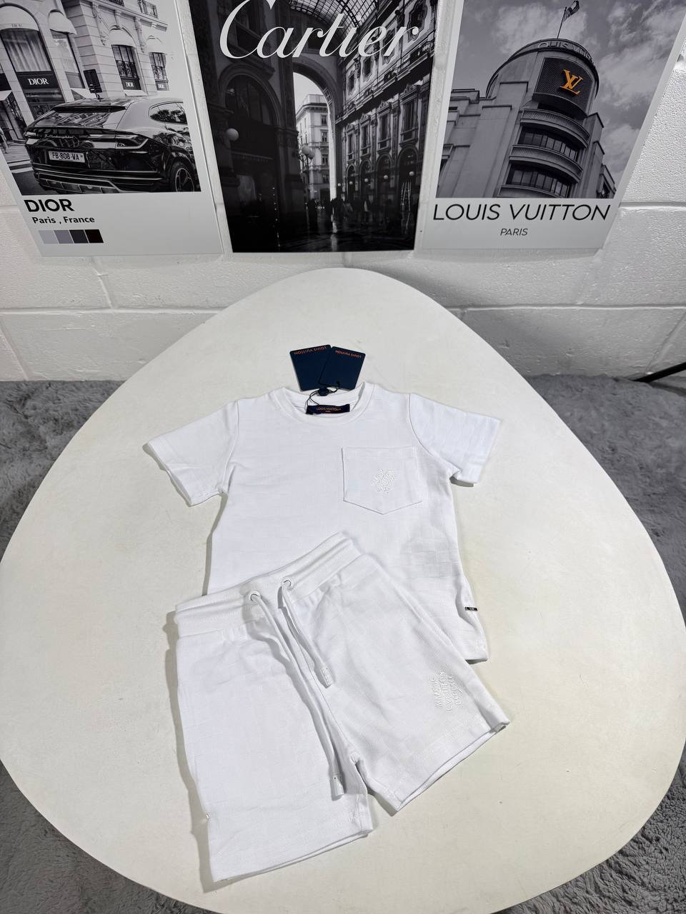 Kids Luxury White Pocket T-Shirt and Drawstring Shorts Set AAA Quality Reps UK