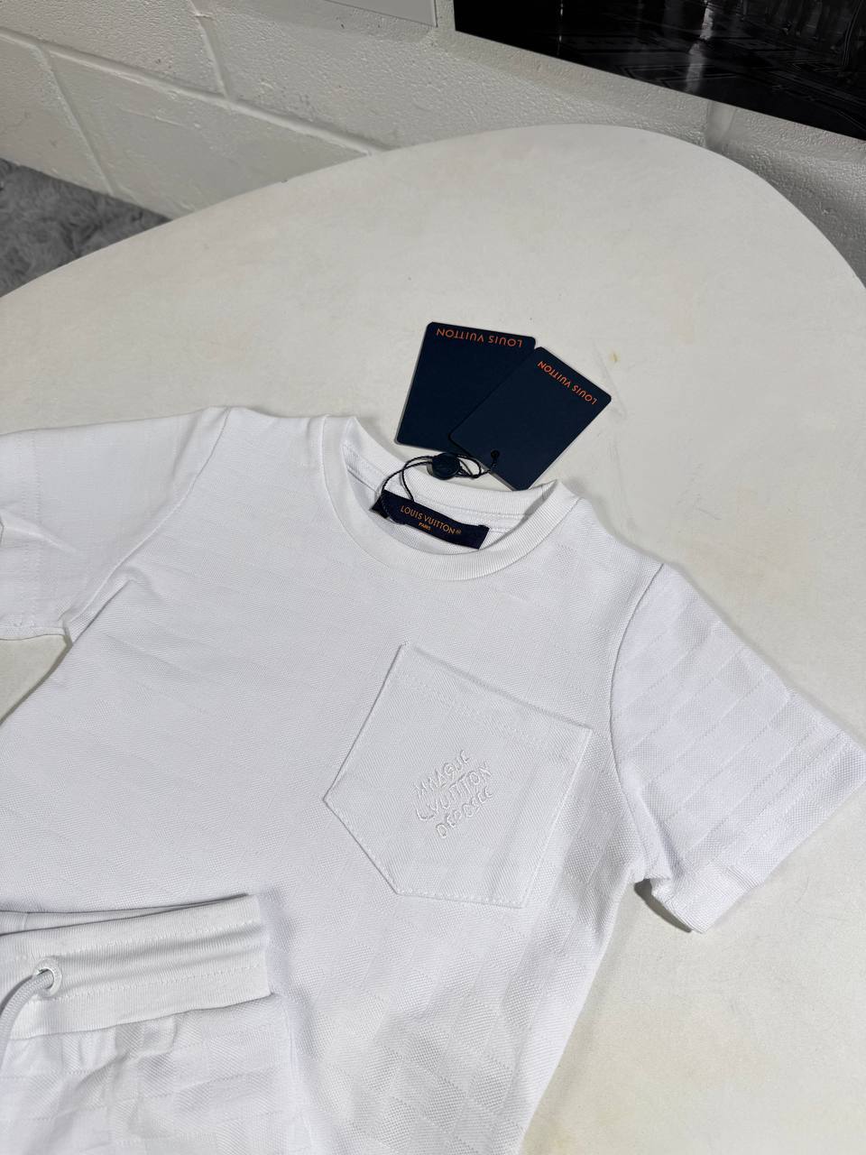 Kids Luxury White Pocket T-Shirt and Drawstring Shorts Set AAA Quality Reps UK