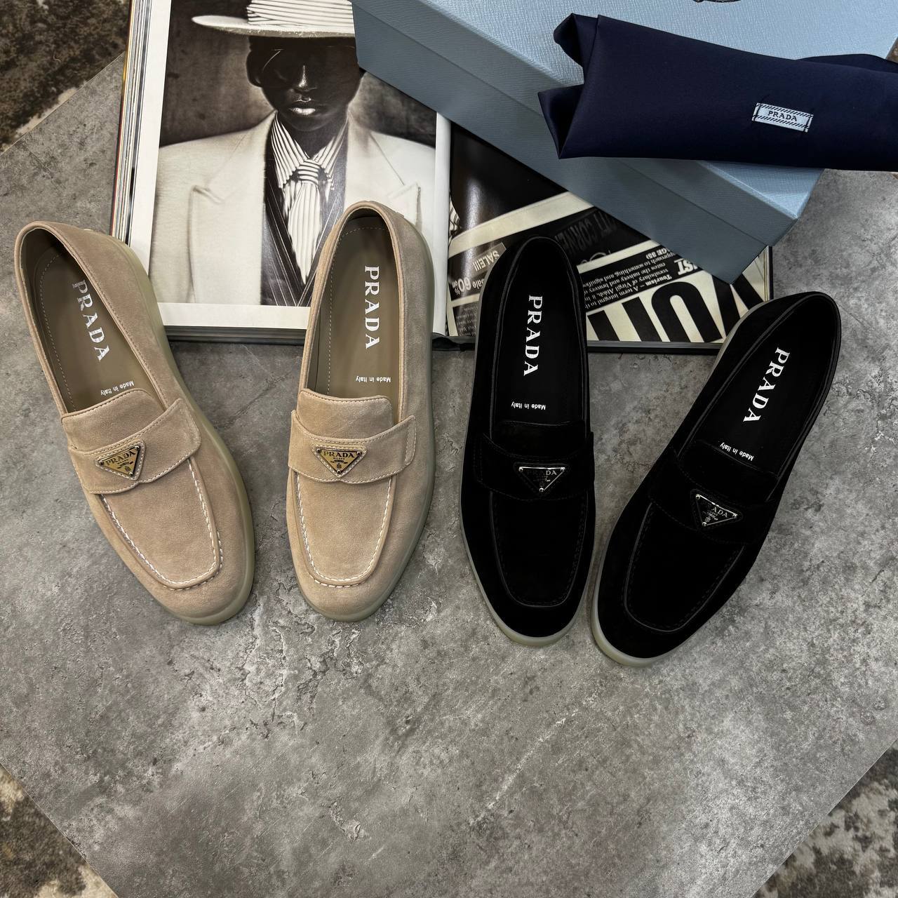 Prada Suede Men's Luxury Monochromatic Loafers AAA Quality Reps UK