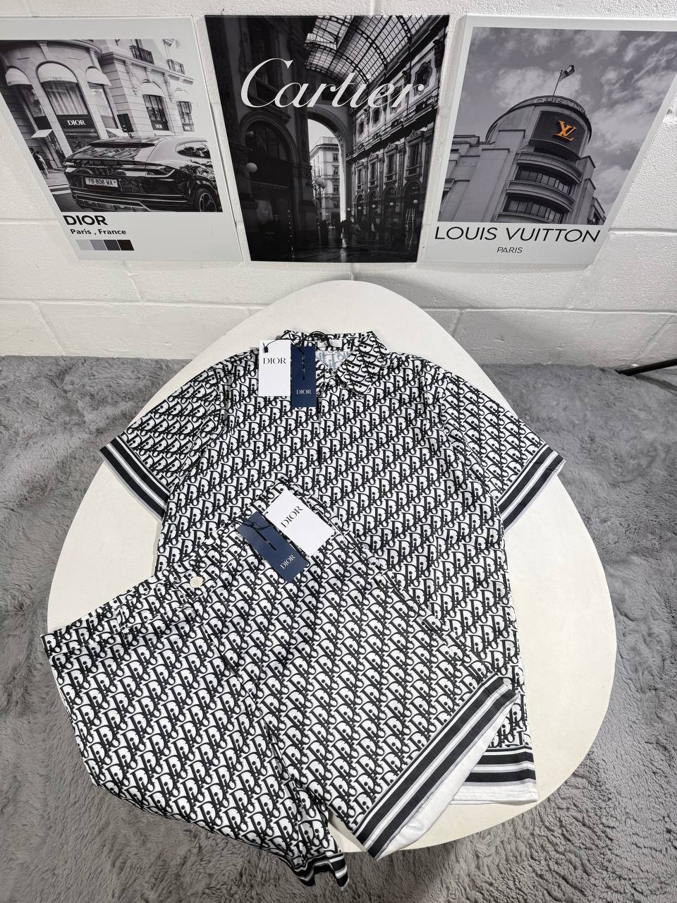 Dior Mem's Luxury Oblique Monogram Silk Knit Polo and Shorts Set AAA Quality Reps UK