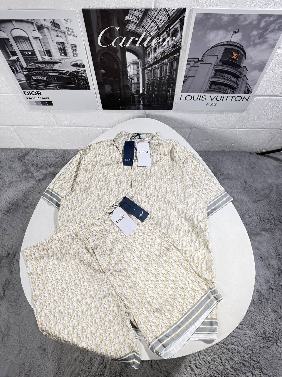 Dior Mem's Luxury Oblique Monogram Silk Knit Polo and Shorts Set AAA Quality Reps UK