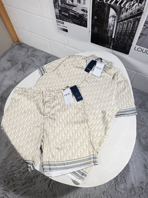 Dior Mem's Luxury Oblique Monogram Silk Knit Polo and Shorts Set AAA Quality Reps UK