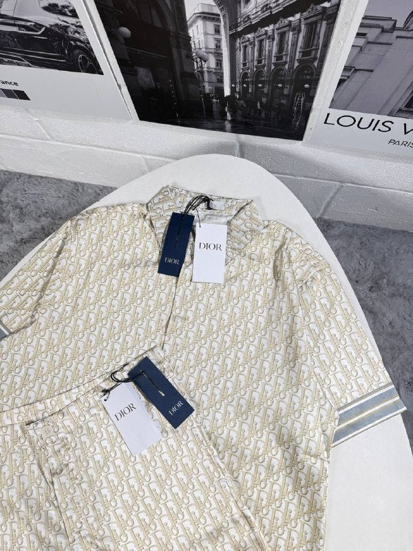 Dior Mem's Luxury Oblique Monogram Silk Knit Polo and Shorts Set AAA Quality Reps UK
