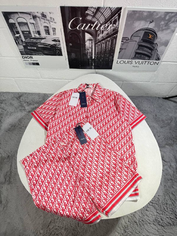 Dior Mem's Luxury Oblique Monogram Silk Knit Polo and Shorts Set AAA Quality Reps UK