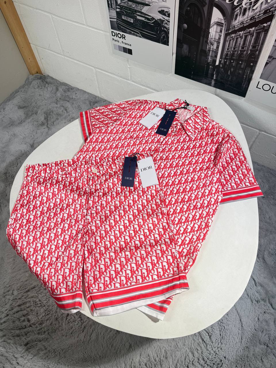 Dior Mem's Luxury Oblique Monogram Silk Knit Polo and Shorts Set AAA Quality Reps UK