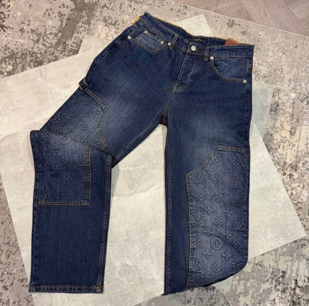 Louis Vuitton Women's Luxury Embossed Panel Dark Wash Straight-Leg Jeans AAA Quality Reps UK
