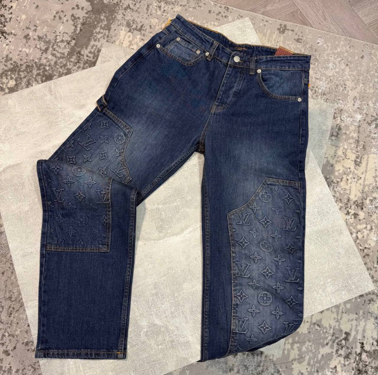 Louis Vuitton Women's Luxury Embossed Panel Dark Wash Straight-Leg Jeans AAA Quality Reps UK