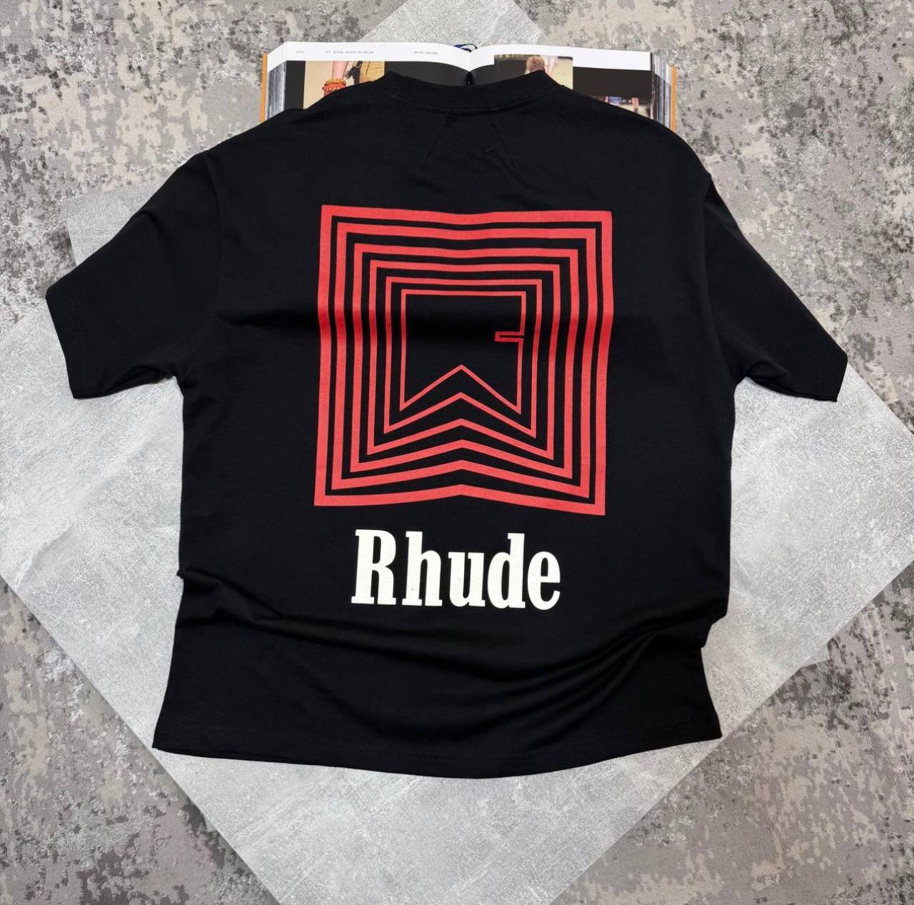 Rhude Men's Luxury Geometric Logo Premium Heavyweight Cotton T-Shirt AAA Quality Reps UK