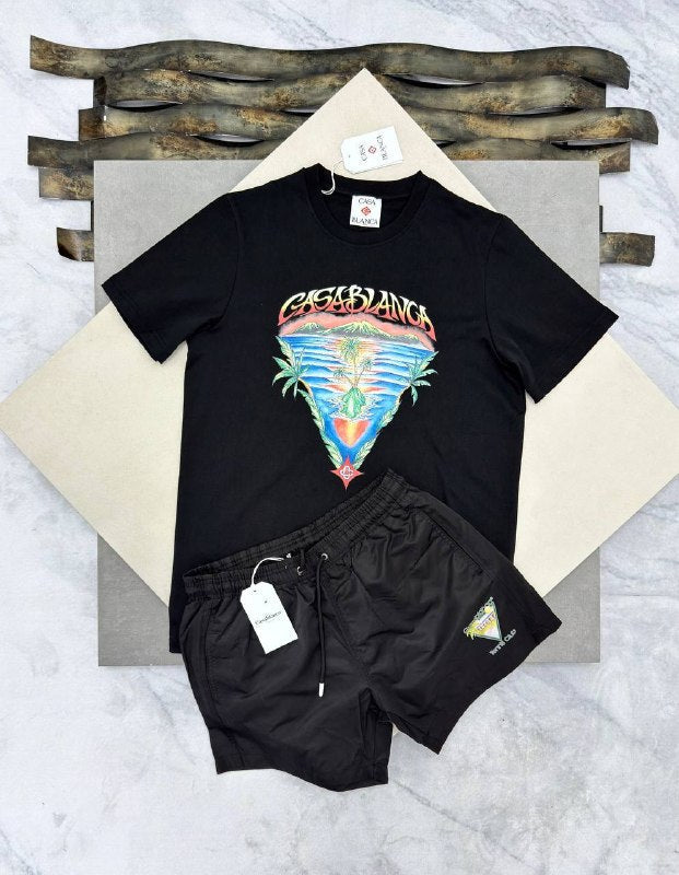 Casablanca Men's Tropical Volcano Graphic Tee and Shorts Set AAA Quality Reps UK