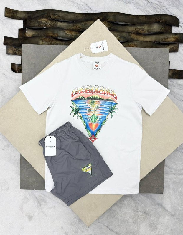 Casablanca Men's Tropical Volcano Graphic Tee and Shorts Set AAA Quality Reps UK