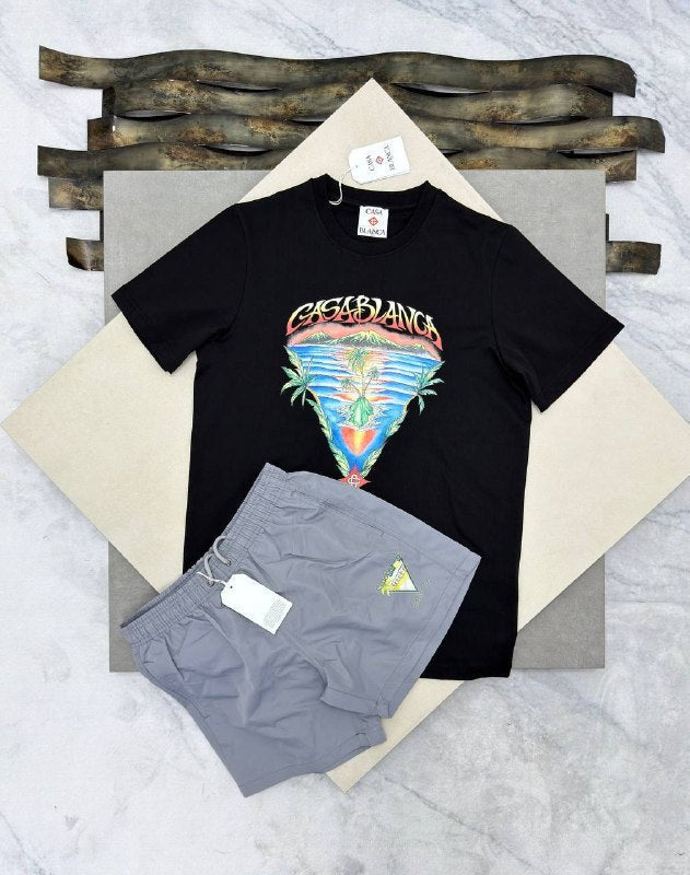 Casablanca Men's Tropical Volcano Graphic Tee and Shorts Set AAA Quality Reps UK