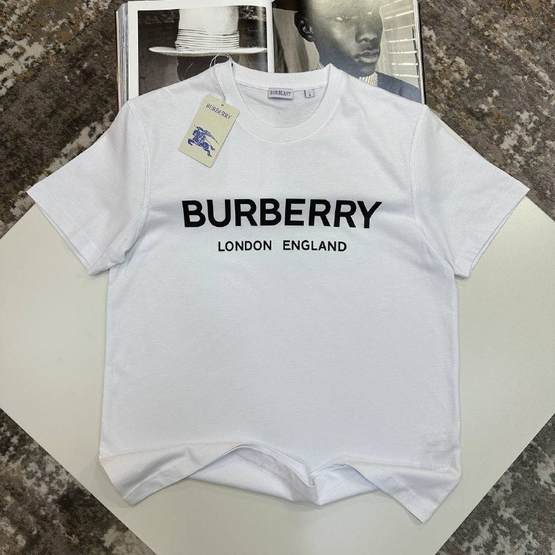 White Burberry T-shirt With Black Logo UK Reps AAA+ Quality