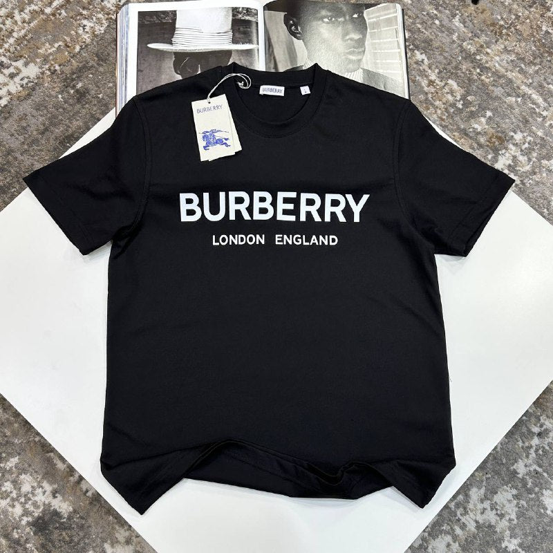 Black Burberry T-shirt With White Logo UK Reps AAA+ Quality