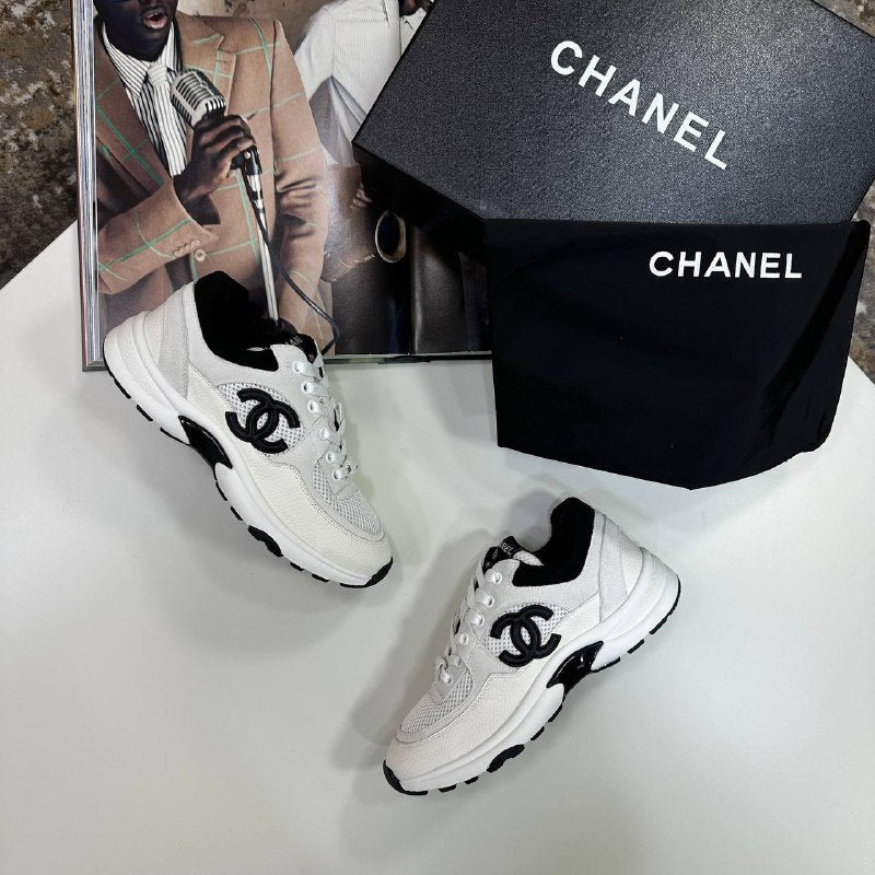 Chanel CC Logo Mesh, Suede & Grained Calfskin Trainers UK Reps AAA+ Quality