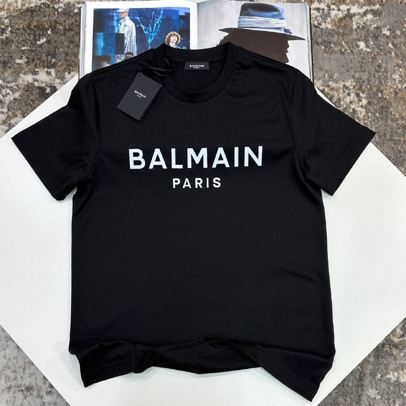 Balmain Paris Flocked Logo Cotton Crew Neck T-Shirt UK Reps AAA+ Quality