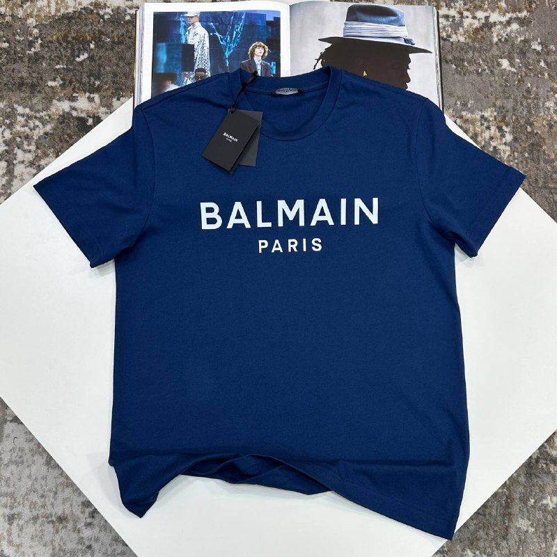Balmain Paris Flocked Logo Cotton Crew Neck T-Shirt UK Reps AAA+ Quality