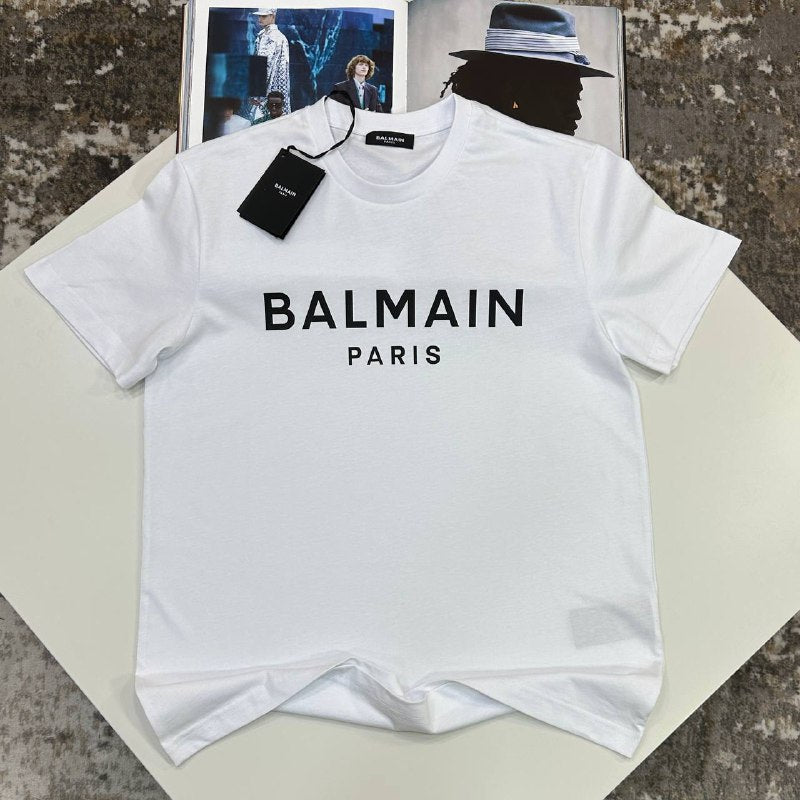 Balmain Paris Flocked Logo Cotton Crew Neck T-Shirt UK Reps AAA+ Quality