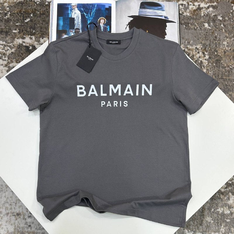 Balmain Paris Flocked Logo Cotton Crew Neck T-Shirt UK Reps AAA+ Quality