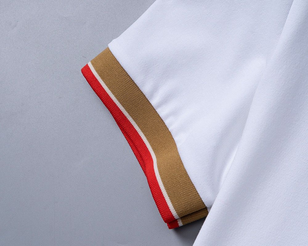 Burberry Logo Collar Cotton Polo Shirt - White with Beige Knitted Collar UK Reps AAA+ Quality
