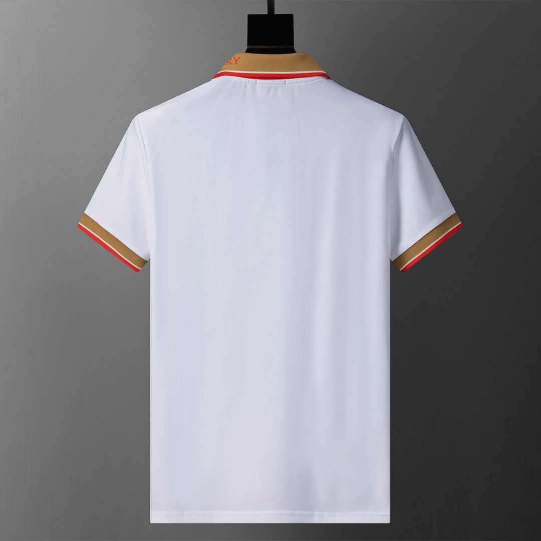 Burberry Logo Collar Cotton Polo Shirt - White with Beige Knitted Collar UK Reps AAA+ Quality