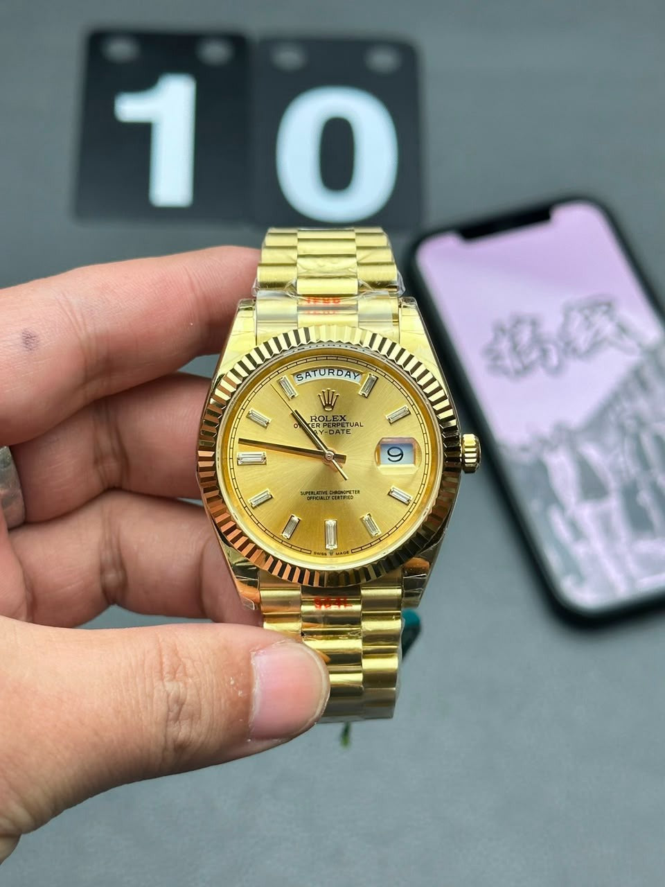 Rolex Day-Date Yellow Gold Fluted Bezel Mens Watches UK Reps AAA Quality