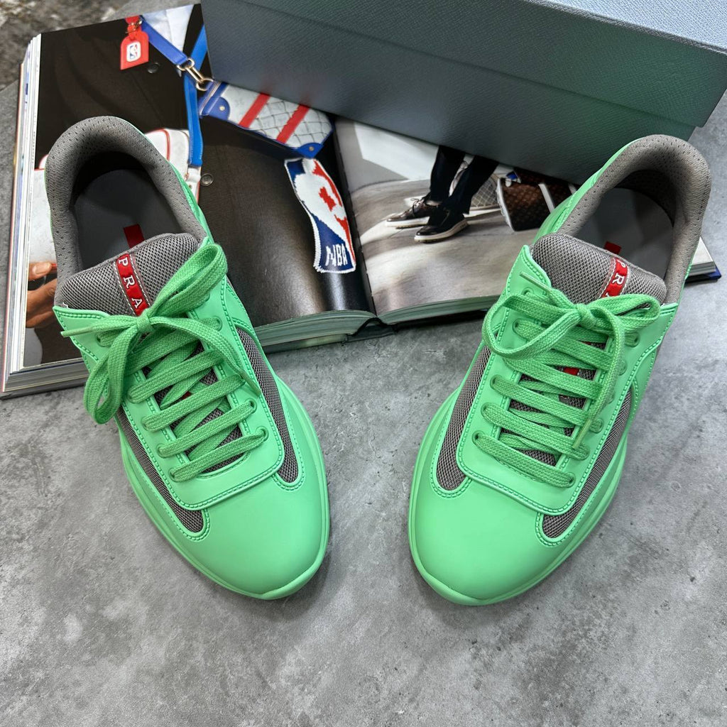 Prada America's Cup Soft Rubber Overlays Men's Trainers Green UK Reps AAA Quality