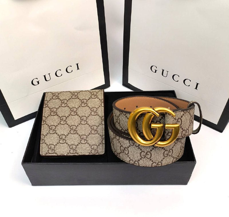 Gucci GG Buckle leather Wallet & Belt Set For MEN in 2 Colors Sale UK Reps AAA Quality