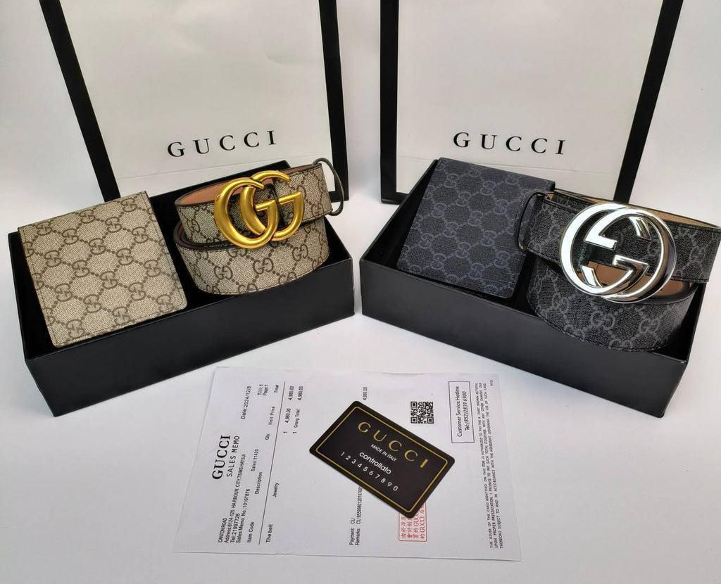 Gucci GG Buckle leather Wallet & Belt Set For MEN in 2 Colors Sale UK Reps AAA Quality