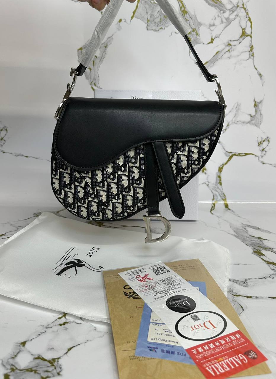 Dior Saddle Bag in Oblique Jacquard Black Leather & Blue Canvas UK Reps AAA Quality
