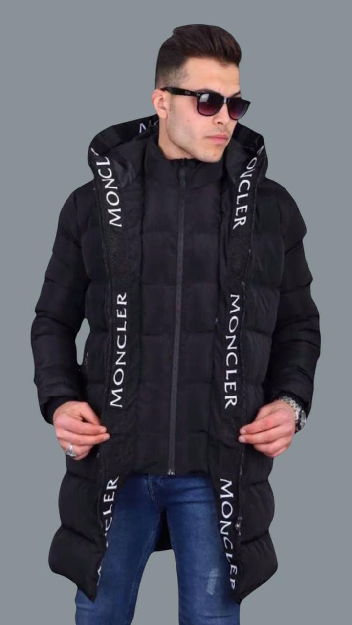 Moncler Long Down Logo Jacket Mens in Black Color UK Reps AAA Quality