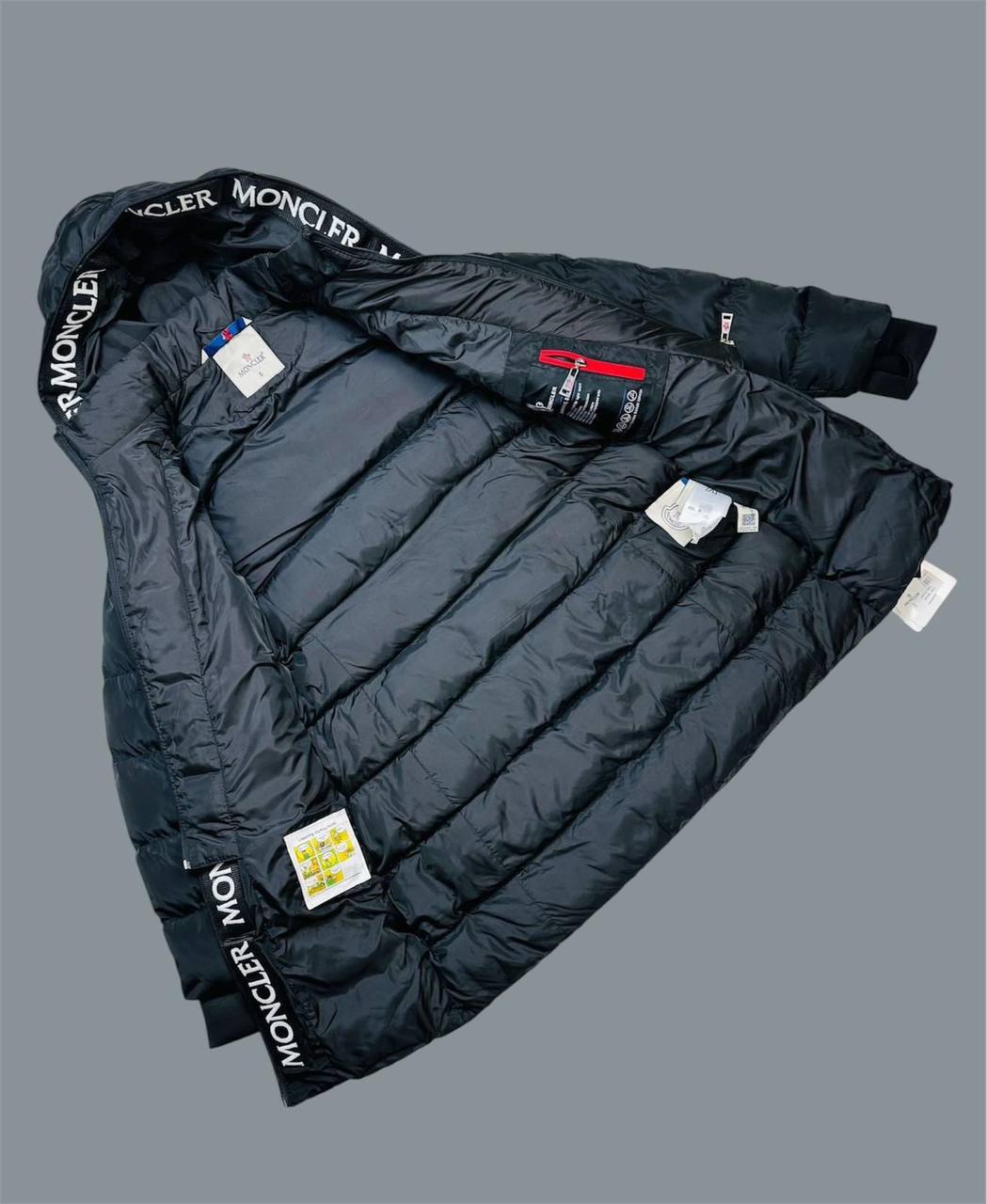 Moncler Long Down Logo Jacket Mens in Black Color UK Reps AAA Quality