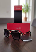 Prada Sunglasses Polarized Black/Golden Square Frame Mens UK Reps AAA Quality