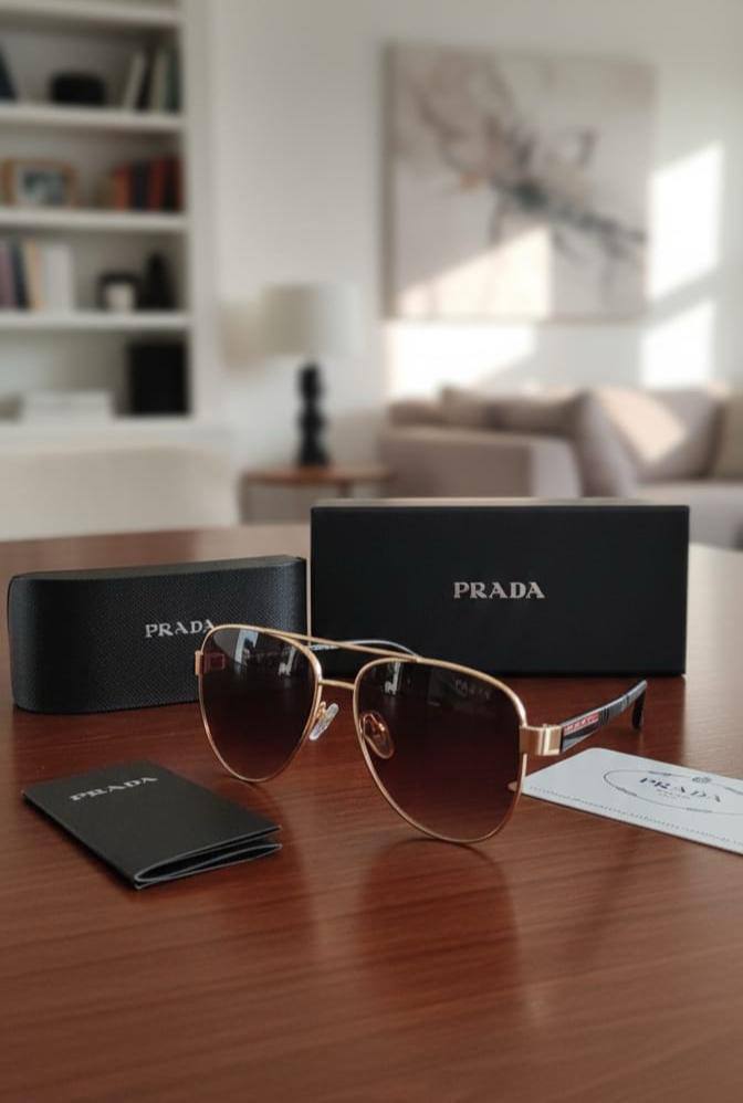 Prada Sunglasses Aviator Frame Brown Mens UK Reps AAA Quality
