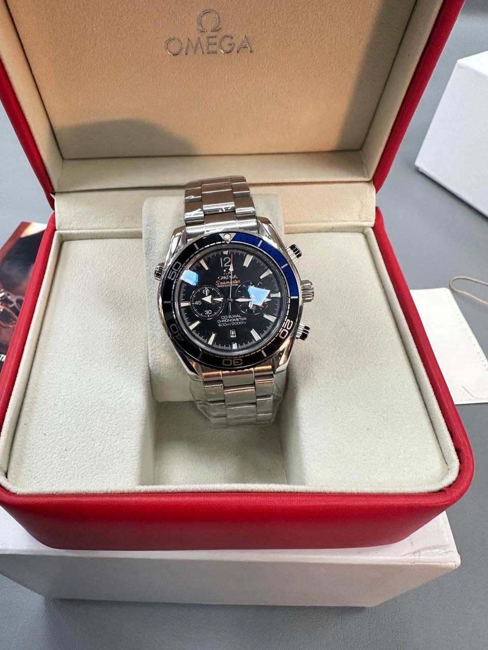 Omega Seamaster Planet Ocean Co Axial Chronograph Black/Blue Dial Mens Watch UK Reps AAA Quality