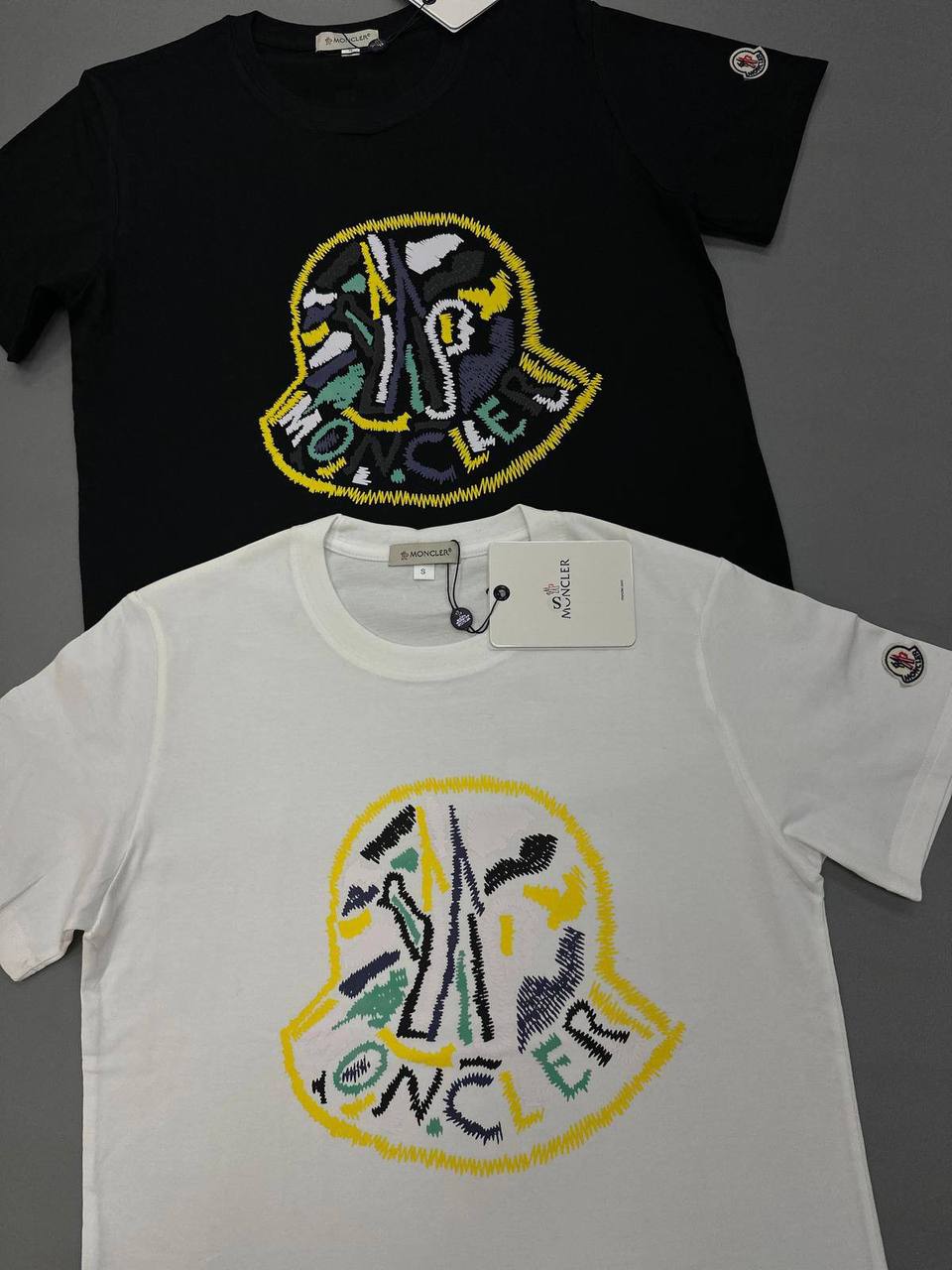 Moncler Yellow Graphic Logo Cotton T-Shirts Mens in 2 Colors UK Reps AAA Quality