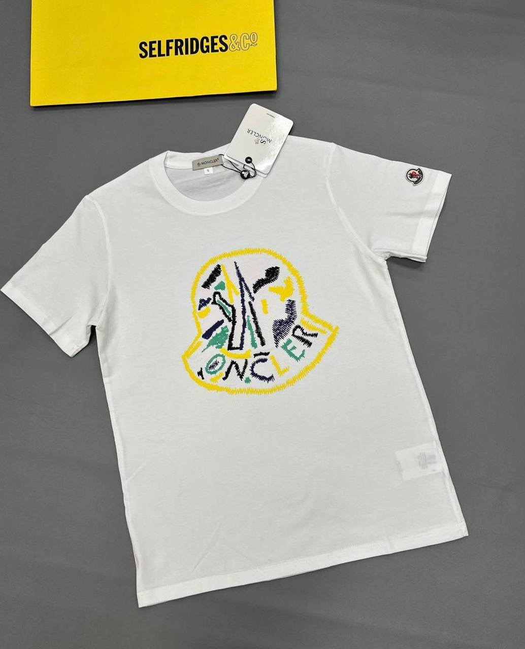 Moncler Yellow Graphic Logo Cotton T-Shirts Mens in 2 Colors UK Reps AAA Quality
