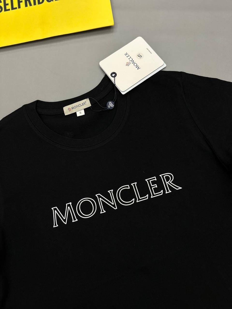Moncler Outline Logo Cotton T-Shirts Mens in Black Color UK Reps AAA Quality