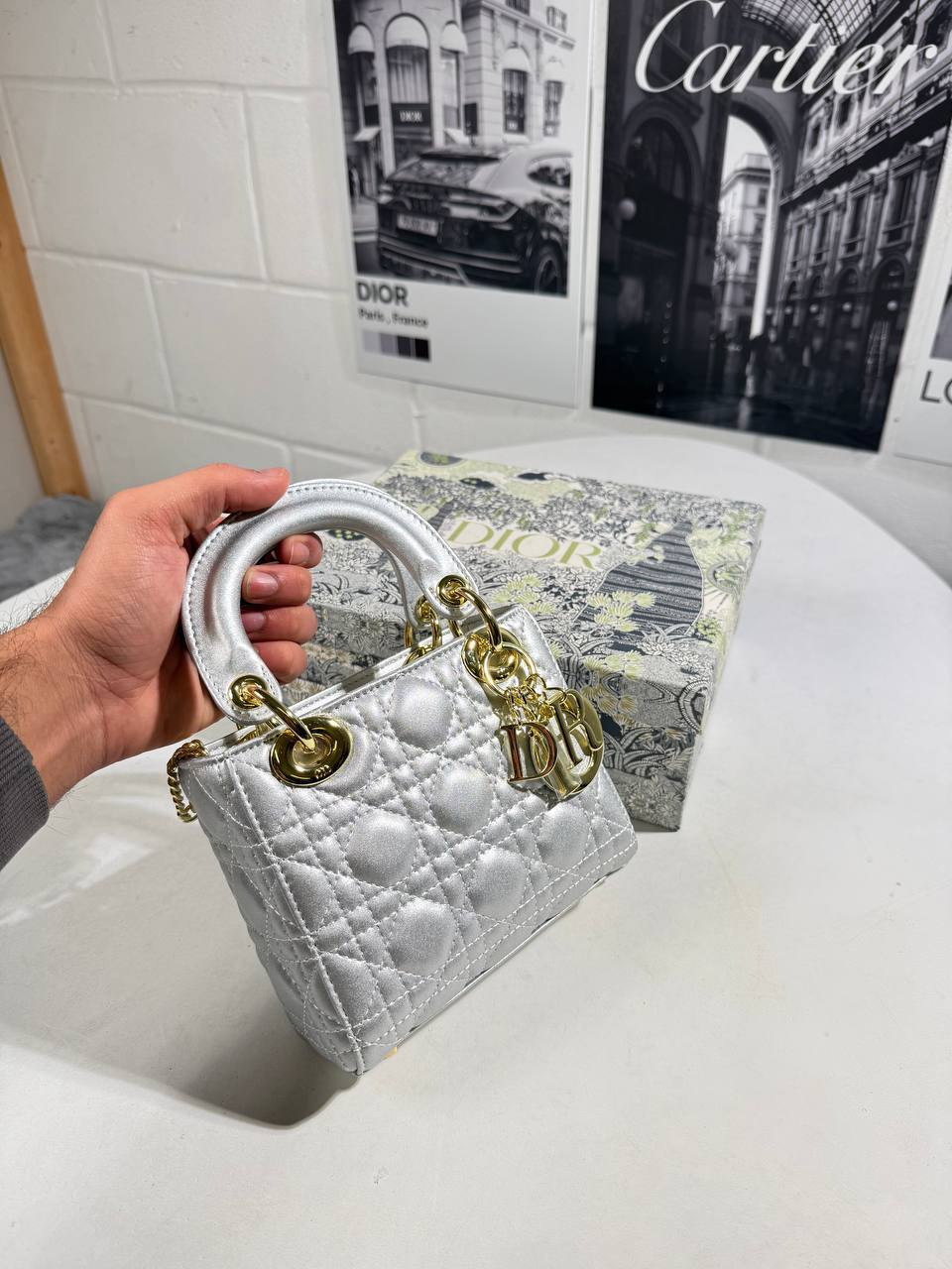 Christian Dior Metallic Cannage Mini Handbag Womens in 2 Colors UK Reps AAA Quality