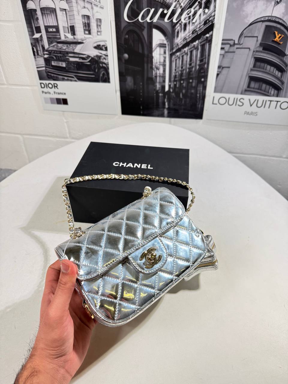 Chanel Mirror Calfskin Metallic Quilted Womens Bag UK Reps AAA Quality